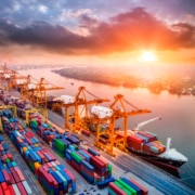 Port with container cranes like Ship to shore cranes.