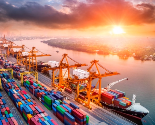 Port with container cranes like Ship to shore cranes.